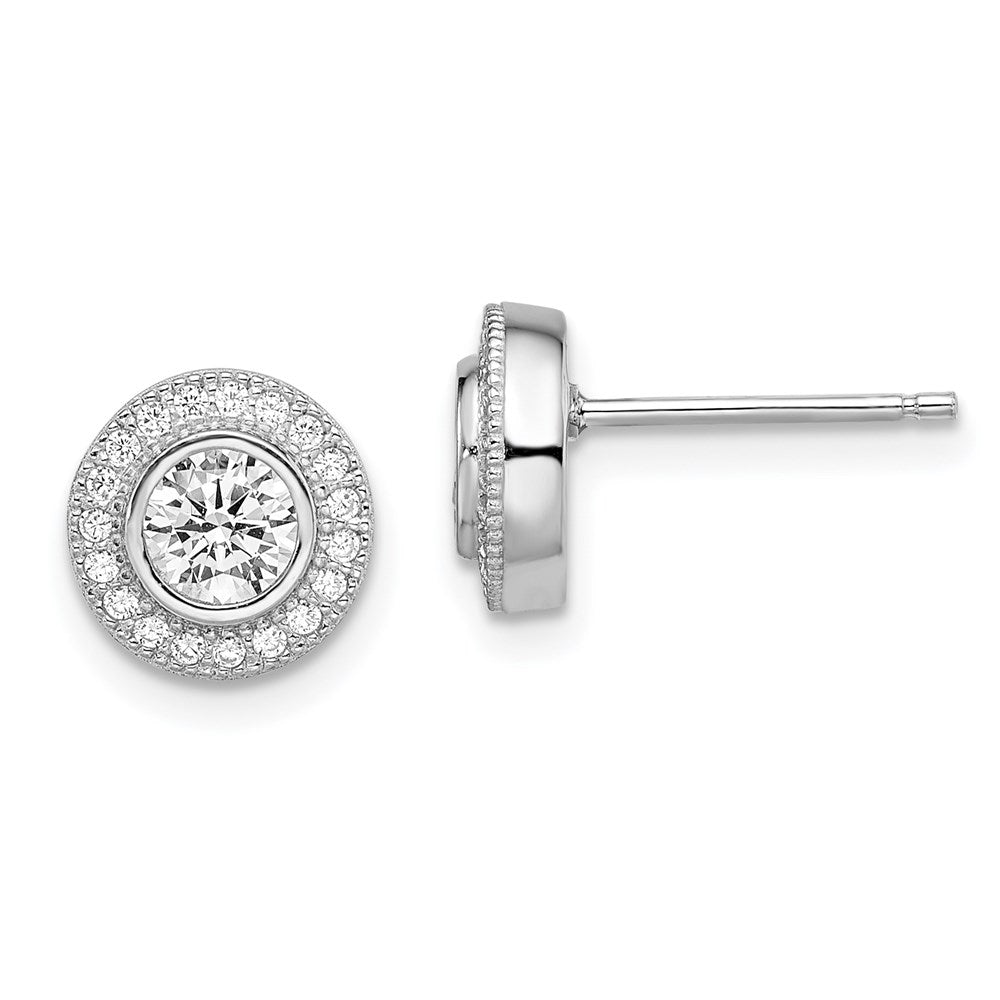 Brilliant Embers Sterling Silver Rhodium-plated 40 Stone Micro Pav Halo CZ Post Earrings