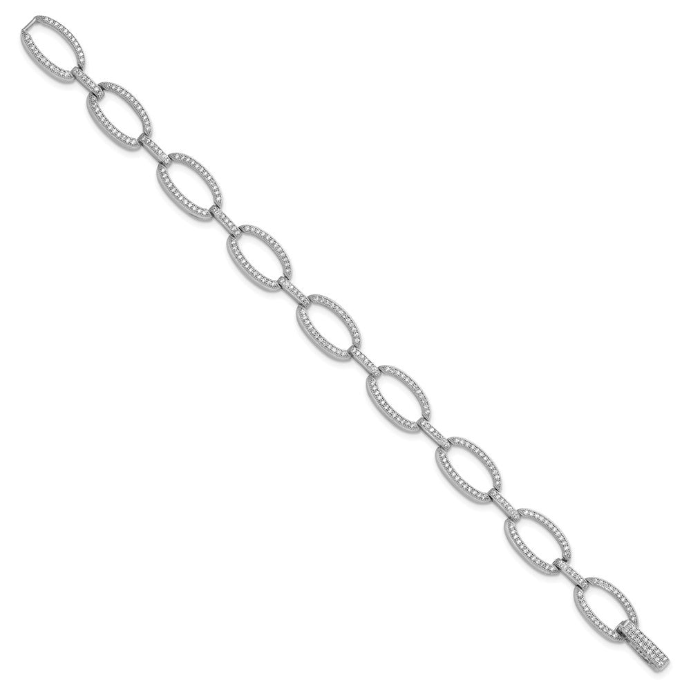 Brilliant Embers Sterling Silver Rhodium-plated 266 Stone with Box Catch Clasp Micro Pav CZ Polished Bracelet
