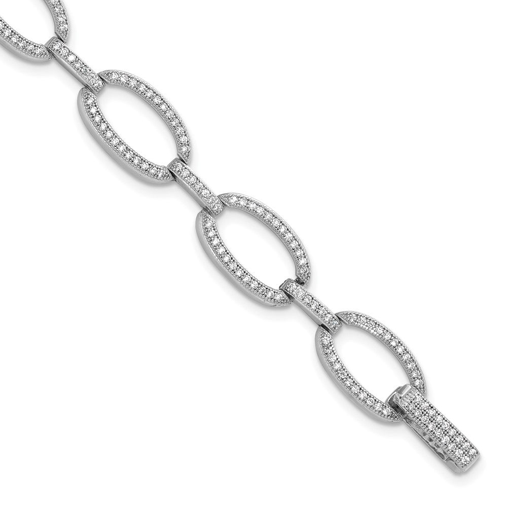 Brilliant Embers Sterling Silver Rhodium-plated 266 Stone with Box Catch Clasp Micro Pav CZ Polished Bracelet