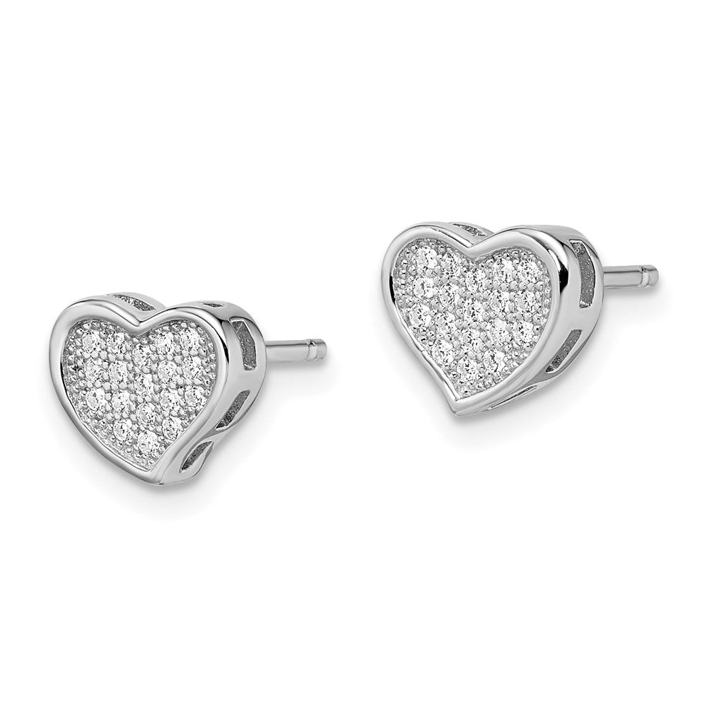 Brilliant Embers Sterling Silver Rhodium-plated 36 Stone Micro PavÂ CZ Heart Post Earrings
