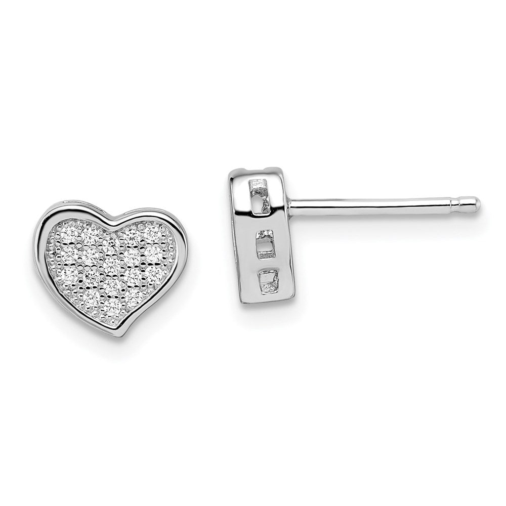 Brilliant Embers Sterling Silver Rhodium-plated 36 Stone Micro PavÂ CZ Heart Post Earrings