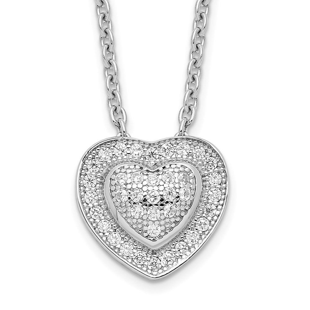 Brilliant Embers Sterling Silver Rhodium-plated 38 Stone Micro PavÇ CZ Heart Necklace with 2 Inch Extender