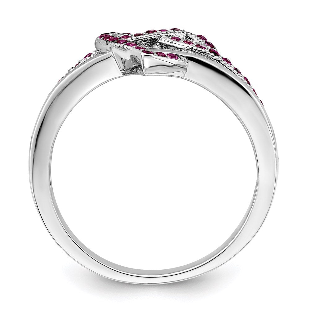 Brilliant Embers Sterling Silver Rhodium-plated 41 Stone Micro PavÂ Red and White CZ Heart Ring