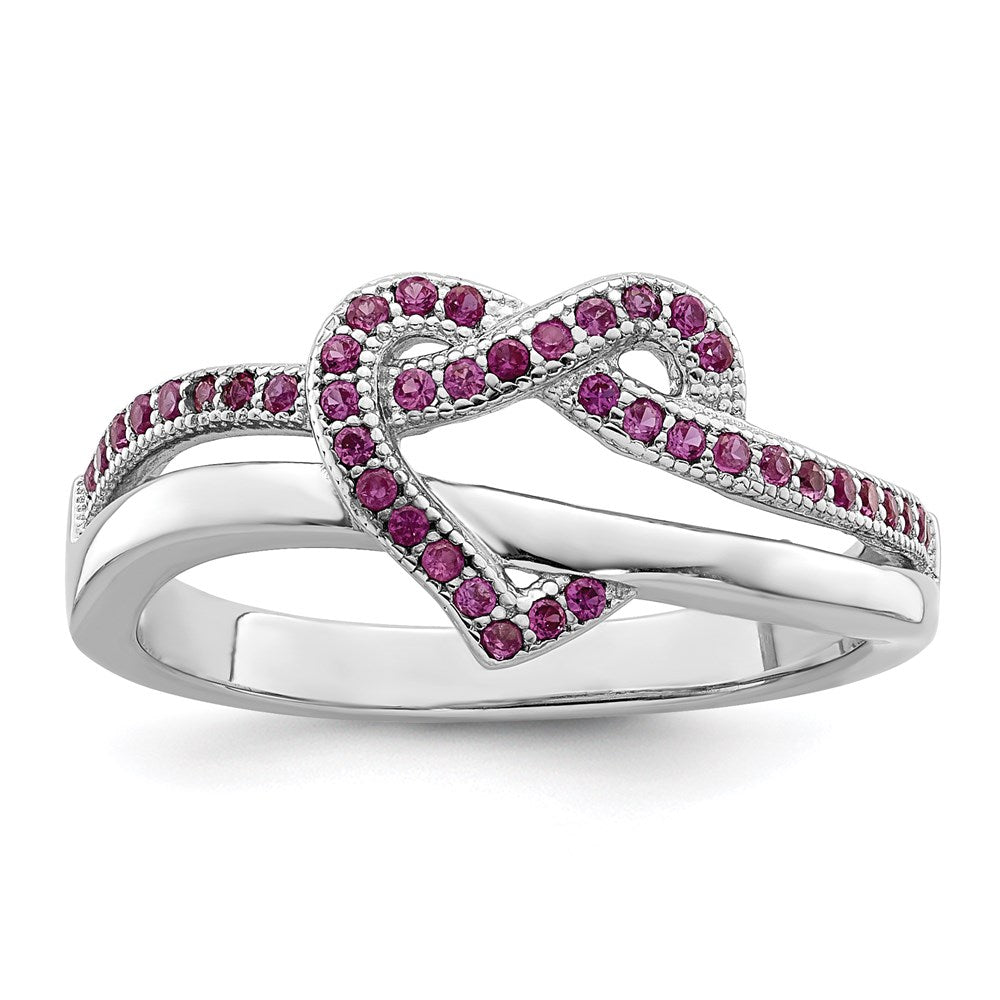 Brilliant Embers Sterling Silver Rhodium-plated 41 Stone Micro Pav¬Ç Red and White CZ Heart Ring