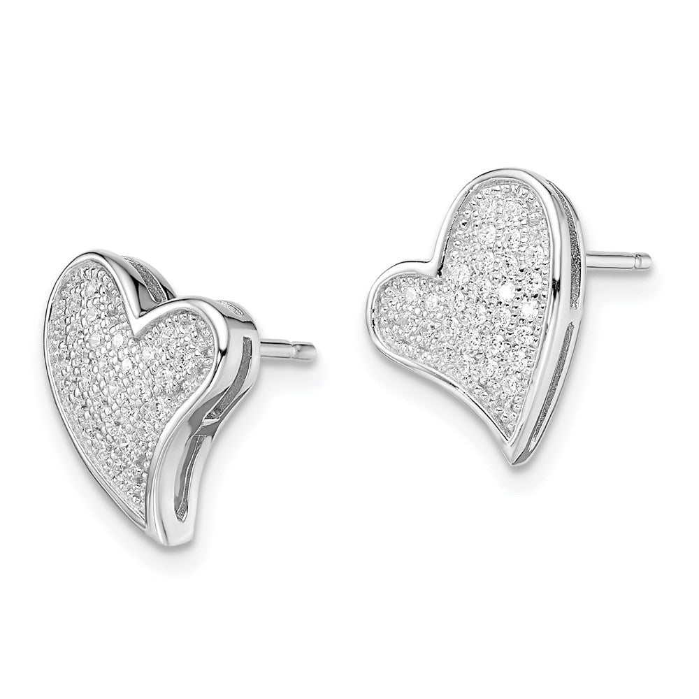 Brilliant Embers Sterling Silver Rhodium-plated 56 Stone Micro PavÂ CZ Heart Post Earrings