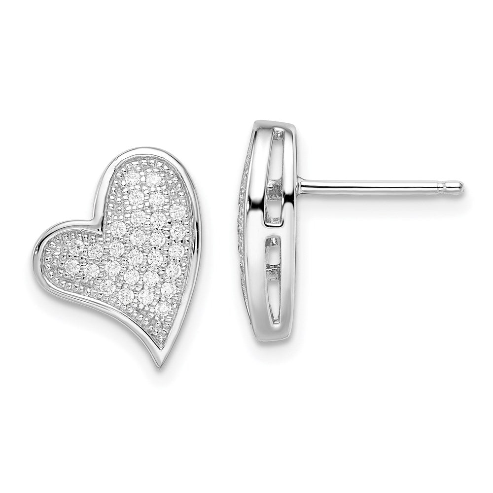 Brilliant Embers Sterling Silver Rhodium-plated 56 Stone Micro PavÂ CZ Heart Post Earrings