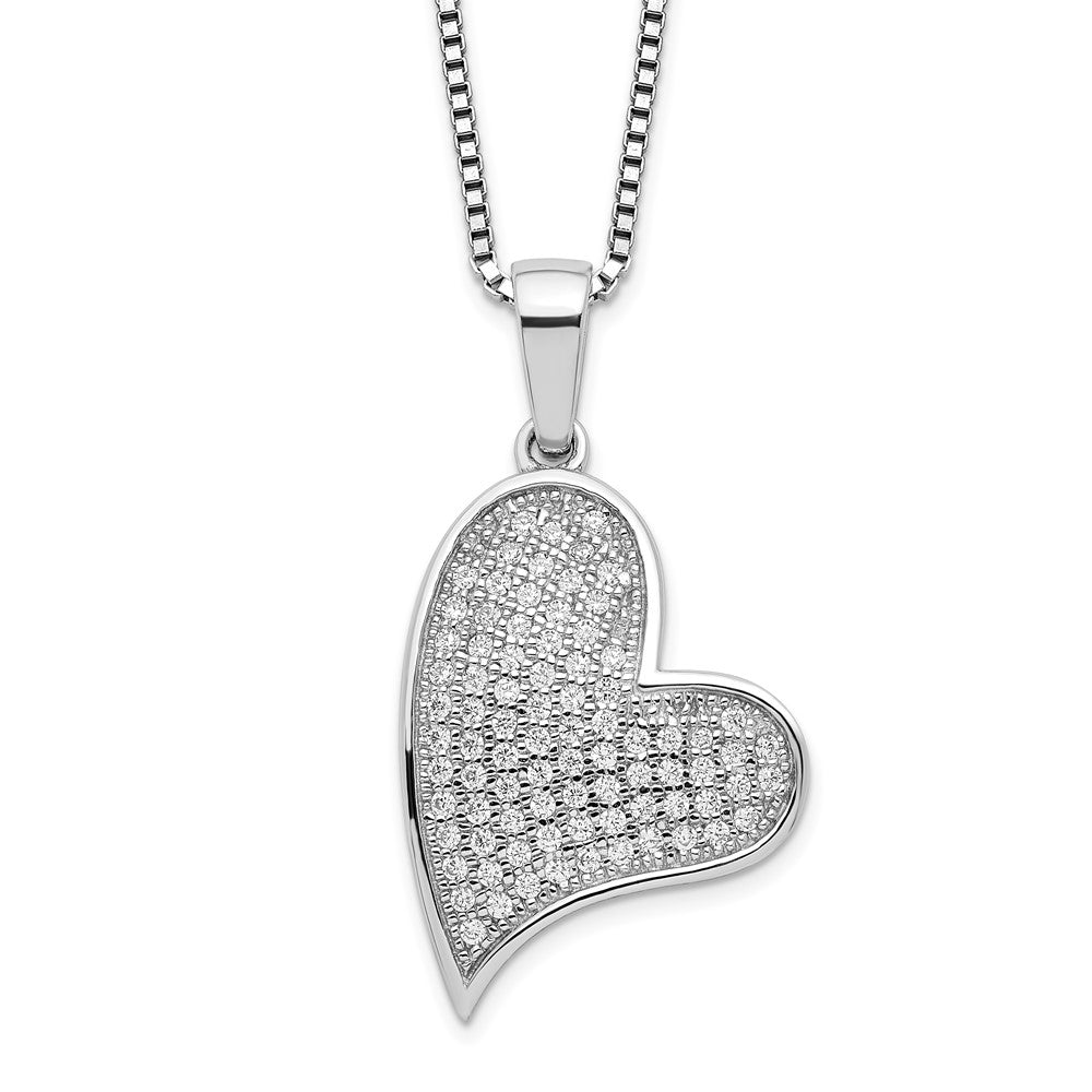 Brilliant Embers Sterling Silver Rhodium-plated 84 Stone Micro PavÇ CZ Heart Necklace with 2 Inch Extender