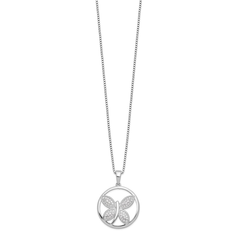 Brilliant Embers Sterling Silver Rhodium-plated 52 Stone Micro Pav CZ Butterfly Necklace with 2 Inch Extender