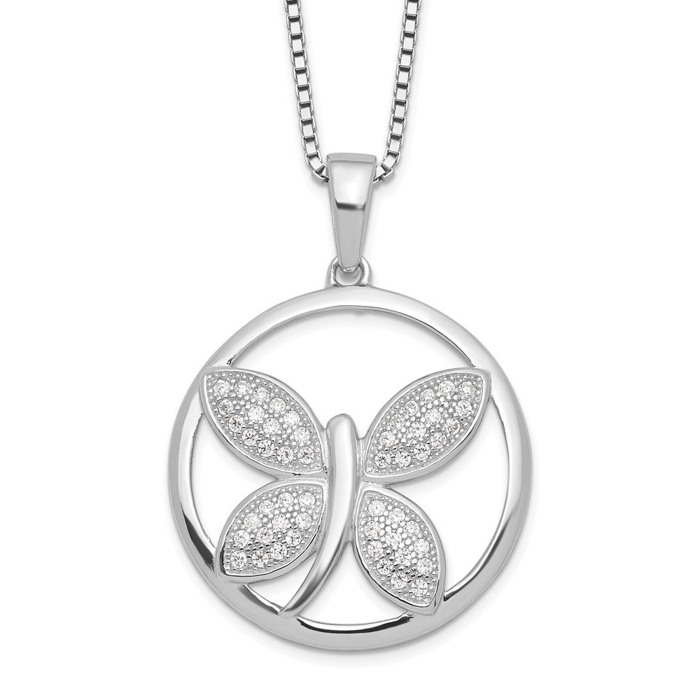 Brilliant Embers Sterling Silver Rhodium-plated 52 Stone Micro Pav CZ Butterfly Necklace with 2 Inch Extender