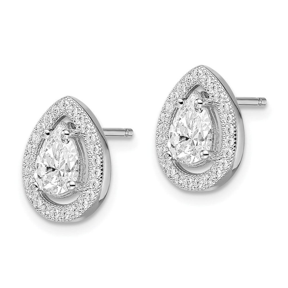 Brilliant Embers Sterling Silver Rhodium-plated 52 Stone Pear Halo Micro PavÂ CZ Teardrop Post Earrings