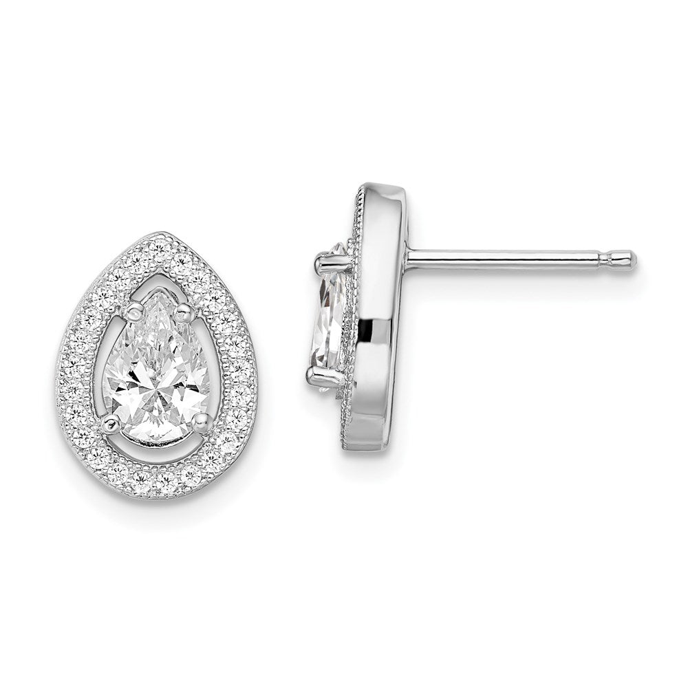 Brilliant Embers Sterling Silver Rhodium-plated 52 Stone Pear Halo Micro PavÂ CZ Teardrop Post Earrings