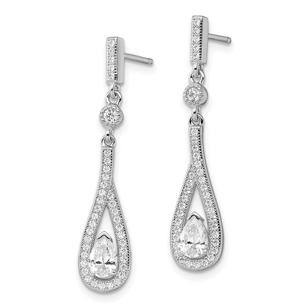 Brilliant Embers Sterling Silver Rhodium-plated 78 Stone Micro Pav¬Ç CZ Teardrop Dangle Post Earrings