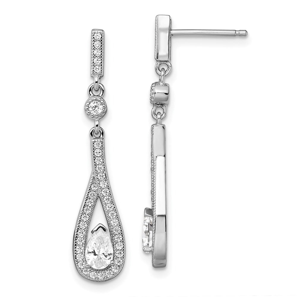 Brilliant Embers Sterling Silver Rhodium-plated 78 Stone Micro Pav√á CZ Teardrop Dangle Post Earrings