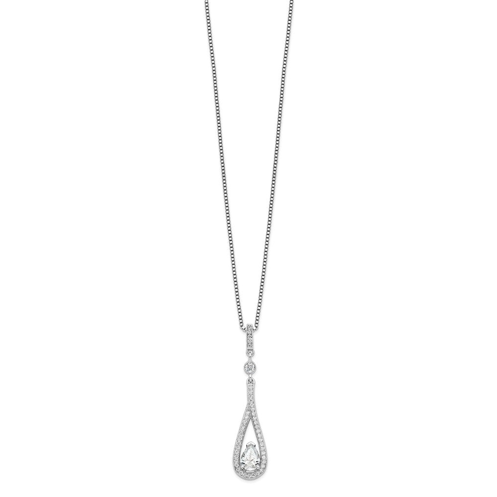 Brilliant Embers Sterling Silver Rhodium-plated 46 Stone with extender Spring Ring Clasp Micro PavÂ CZ Teardrop Necklace with 2 Inch Extender