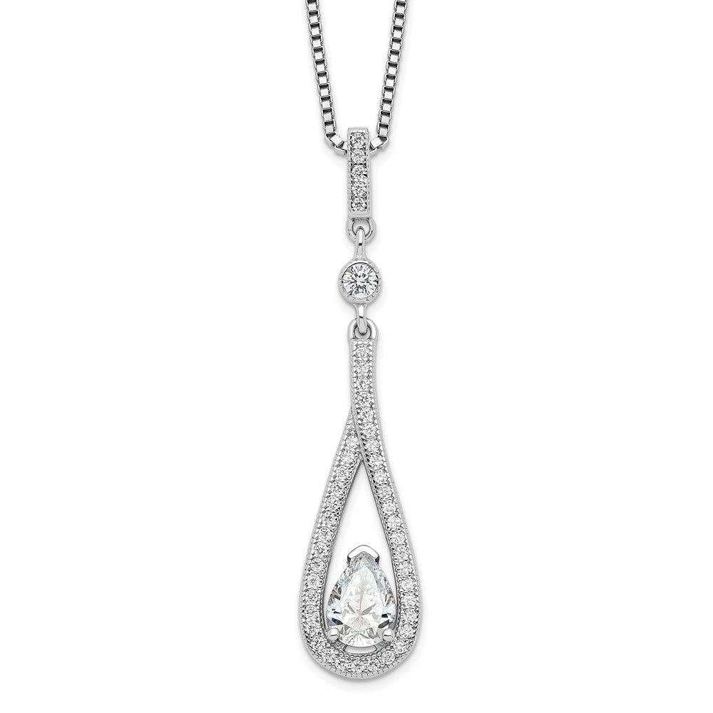 Brilliant Embers Sterling Silver Rhodium-plated 46 Stone with extender Spring Ring Clasp Micro PavÂ CZ Teardrop Necklace with 2 Inch Extender