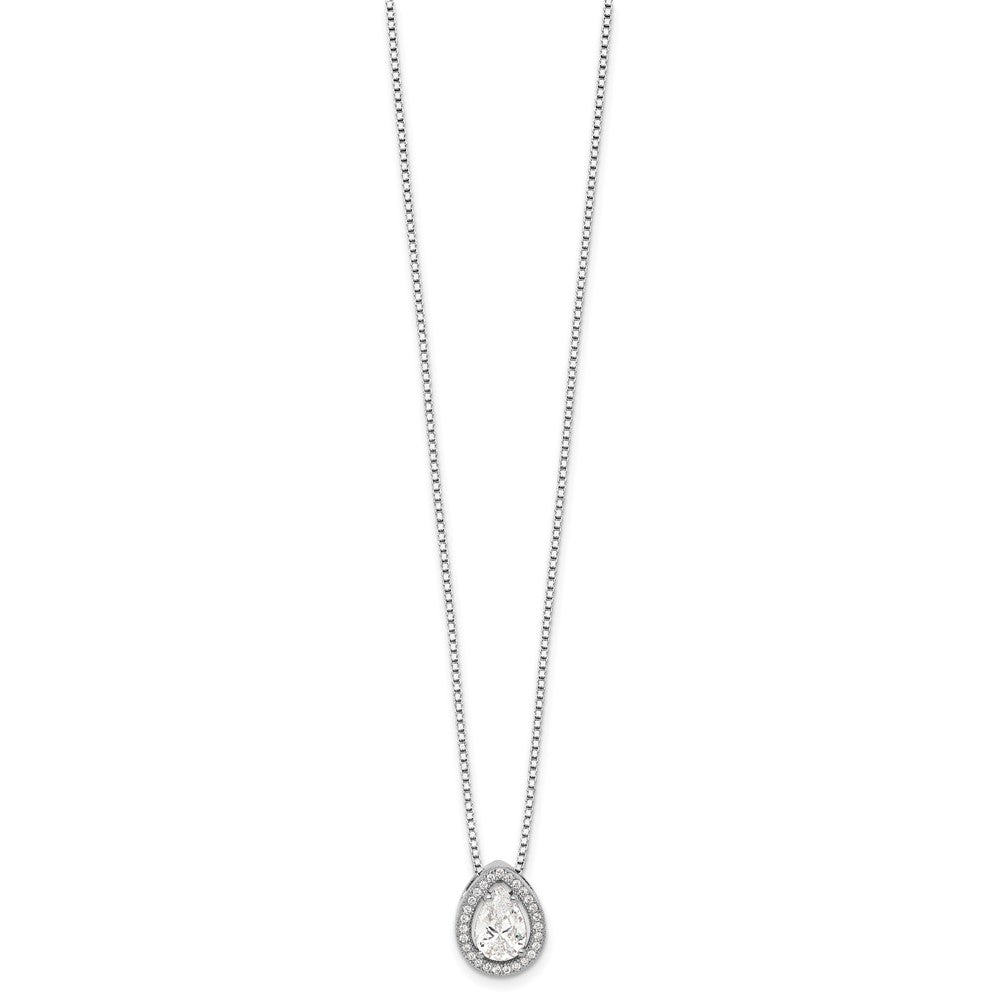 Brilliant Embers Sterling Silver Rhodium-plated 28 Stone Halo Micro PavÇ CZ Teardrop Necklace with 2 Inch Extender