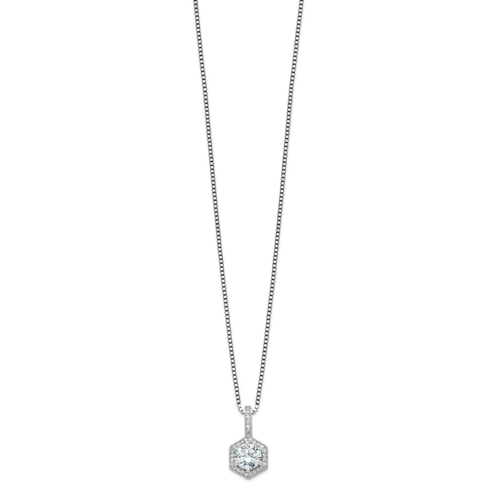 Brilliant Embers Sterling Silver Rhodium-plated 31 Stone Micro PavÂ CZ Hexagon Necklace with 2 Inch Extender
