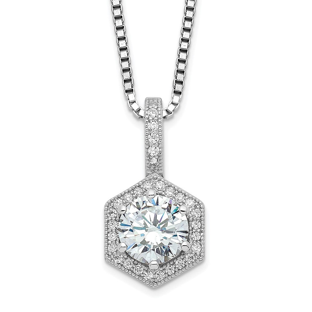 Brilliant Embers Sterling Silver Rhodium-plated 31 Stone Micro PavÂ CZ Hexagon Necklace with 2 Inch Extender