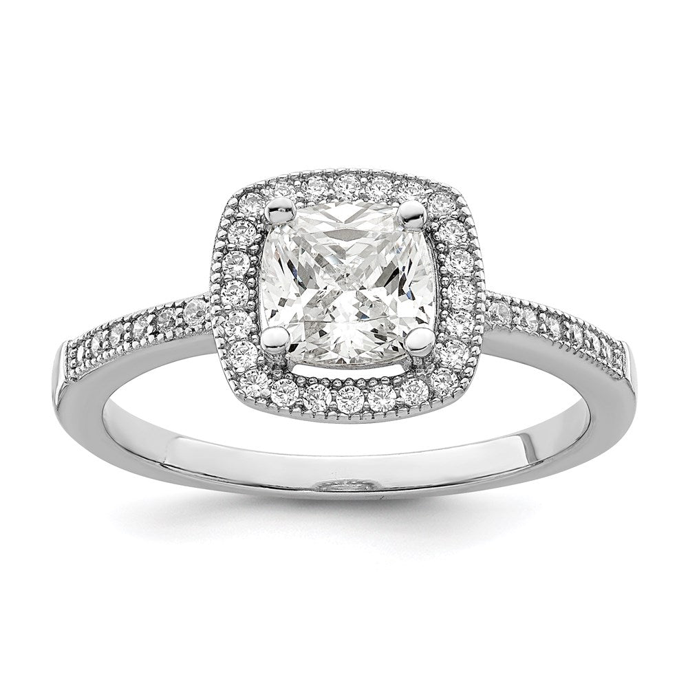 Brilliant Embers Sterling Silver Rhodium-plated 37 Stone Halo Micro Pav√á CZ Ring
