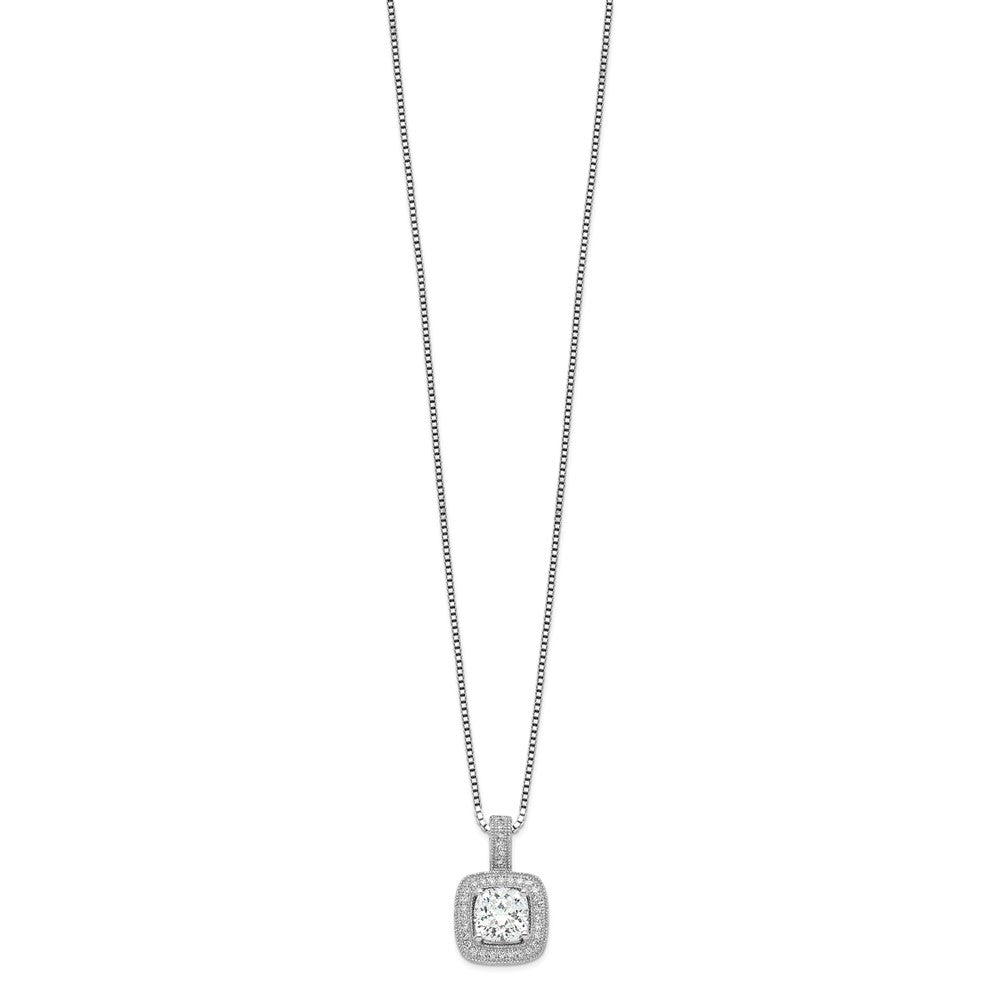 Brilliant Embers Sterling Silver Rhodium-plated 35 Stone Halo Micro PavÂ CZ Necklace with 2 Inch Extender