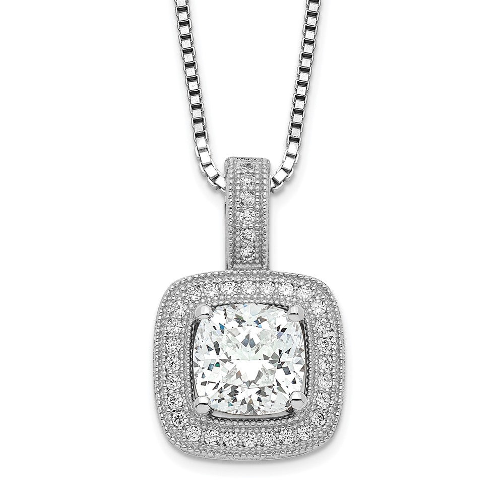 Brilliant Embers Sterling Silver Rhodium-plated 35 Stone Halo Micro PavÂ CZ Necklace with 2 Inch Extender