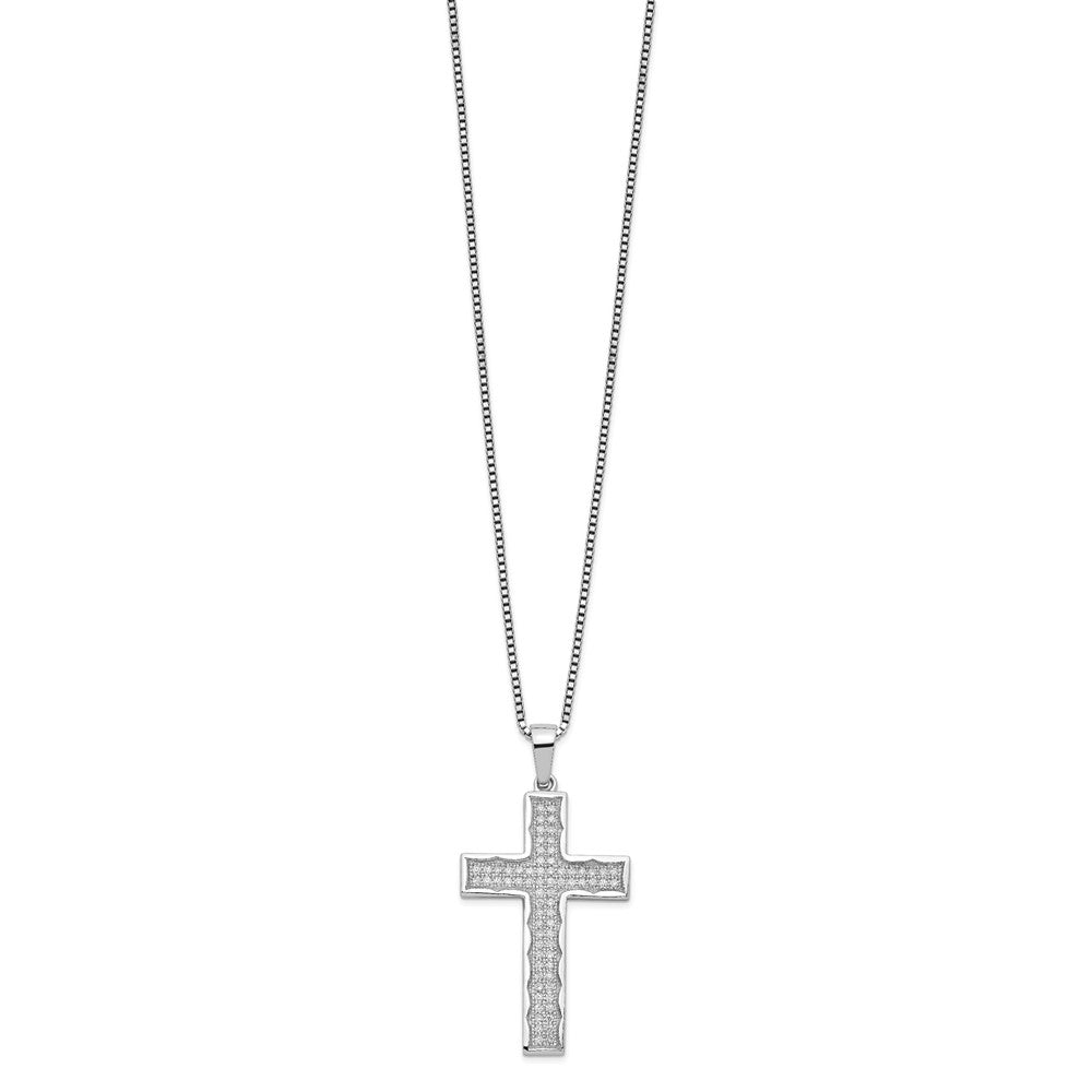 Brilliant Embers Sterling Silver Rhodium-plated 70 Stone Micro PavÇ CZ Cross Necklace with 2 Inch Extender