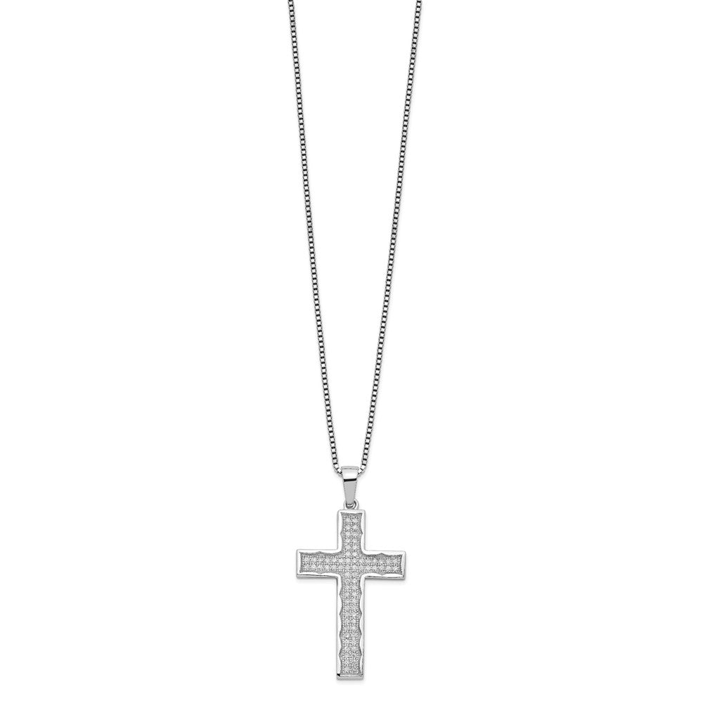 Brilliant Embers Sterling Silver Rhodium-plated 70 Stone Micro Pav CZ Cross Necklace with 2 Inch Extender