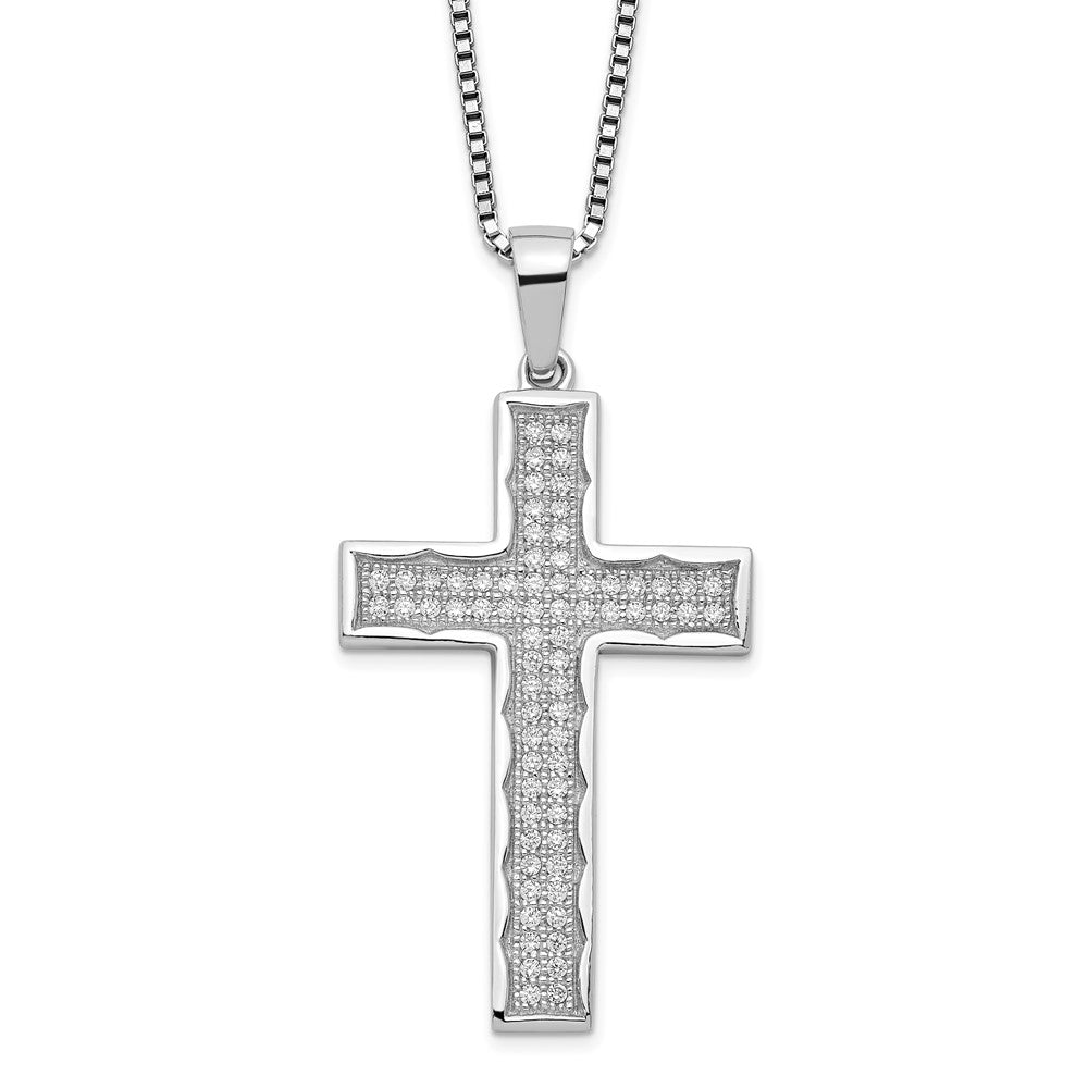 Brilliant Embers Sterling Silver Rhodium-plated 70 Stone Micro PavÇ CZ Cross Necklace with 2 Inch Extender