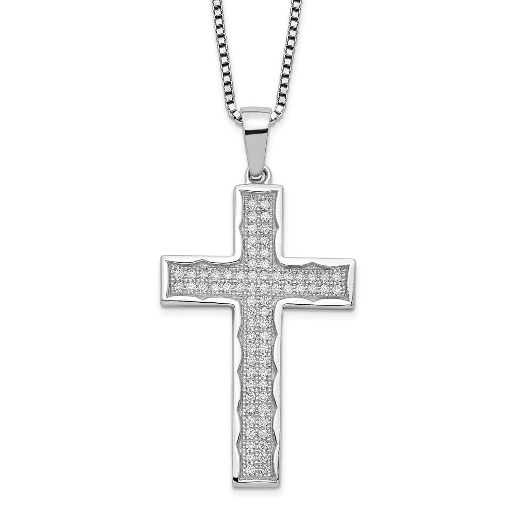 Brilliant Embers Sterling Silver Rhodium-plated 70 Stone Micro Pav CZ Cross Necklace with 2 Inch Extender