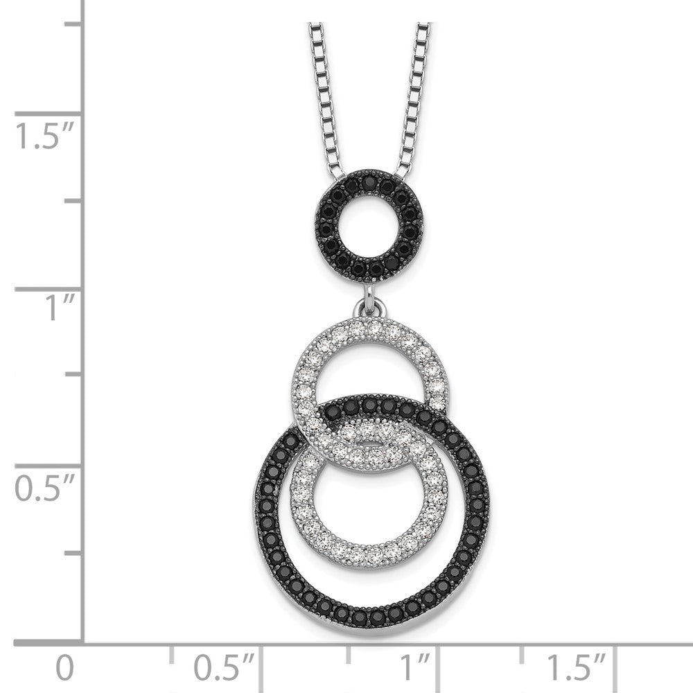 Brilliant Embers Sterling Silver Rhodium-plated 91 Stone Micro Pav Black and White CZ Circle Necklace with 2 Inch Extender