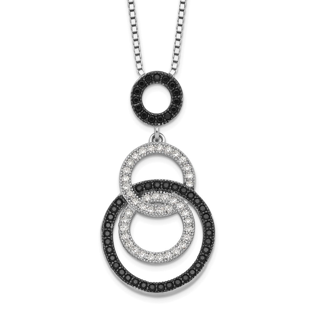 Brilliant Embers Sterling Silver Rhodium-plated 91 Stone Micro Pav Black and White CZ Circle Necklace with 2 Inch Extender