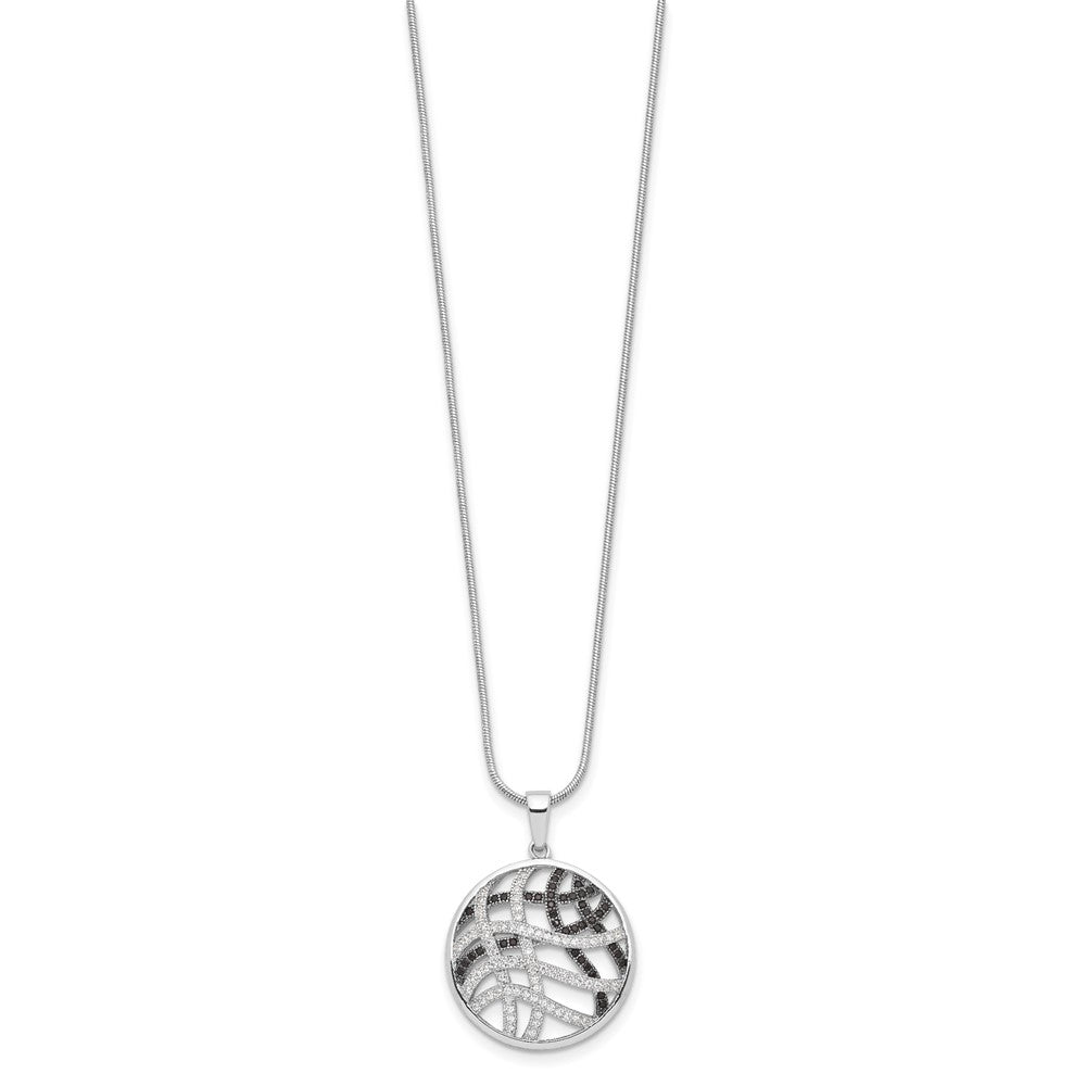Brilliant Embers Sterling Silver Rhodium-plated 118 stone Micro PavÂ Black and White CZ Necklace with 2 Inch Extender