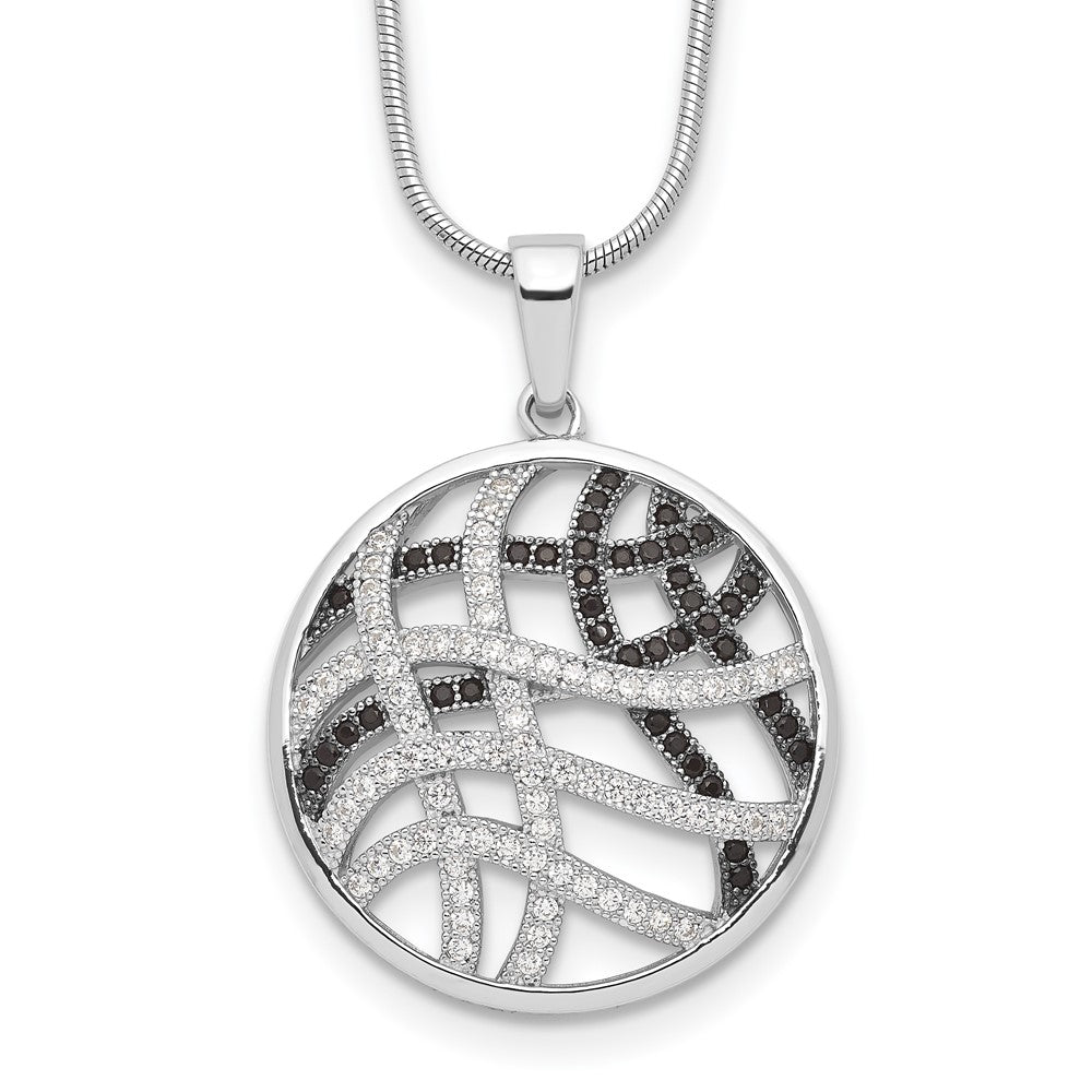 Brilliant Embers Sterling Silver Rhodium-plated 118 stone Micro PavÂ Black and White CZ Necklace with 2 Inch Extender