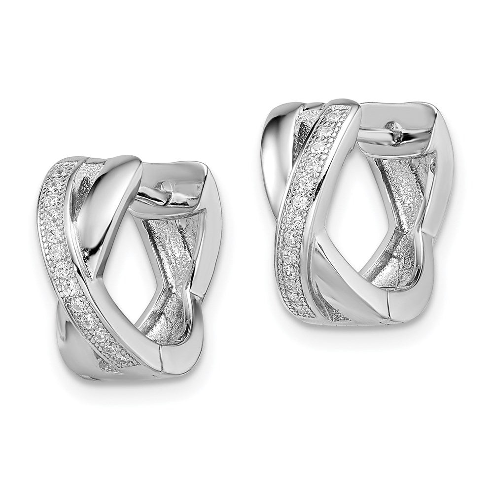 Brilliant Embers Sterling Silver Rhodium-plated 26 Stone Micro Pav CZ Hinged Hoop Earrings