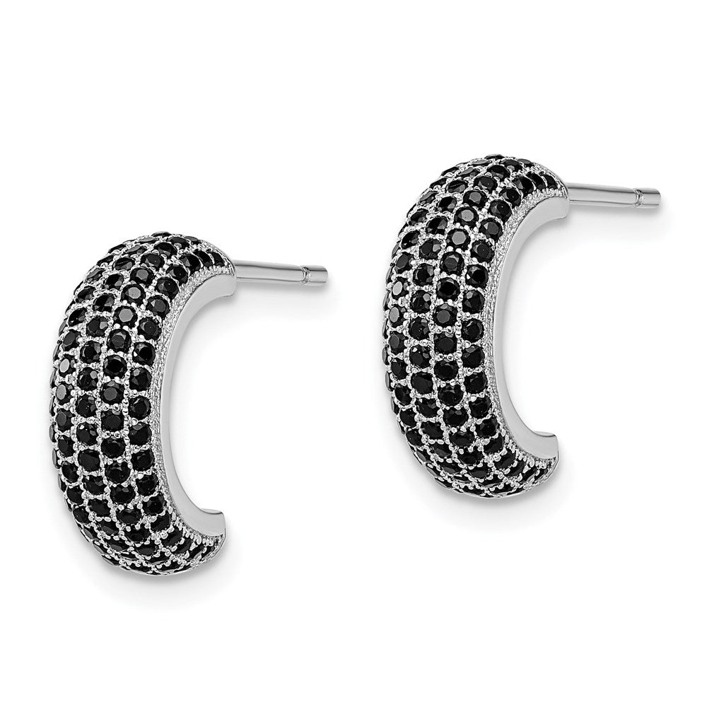 Brilliant Embers Sterling Silver Rhodium-plated 198 Stone Black Micro PavÂ CZ J Hoop Post Earrings