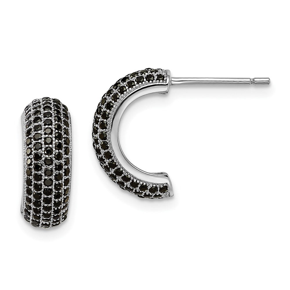 Brilliant Embers Sterling Silver Rhodium-plated 198 Stone Black Micro PavÂ CZ J Hoop Post Earrings