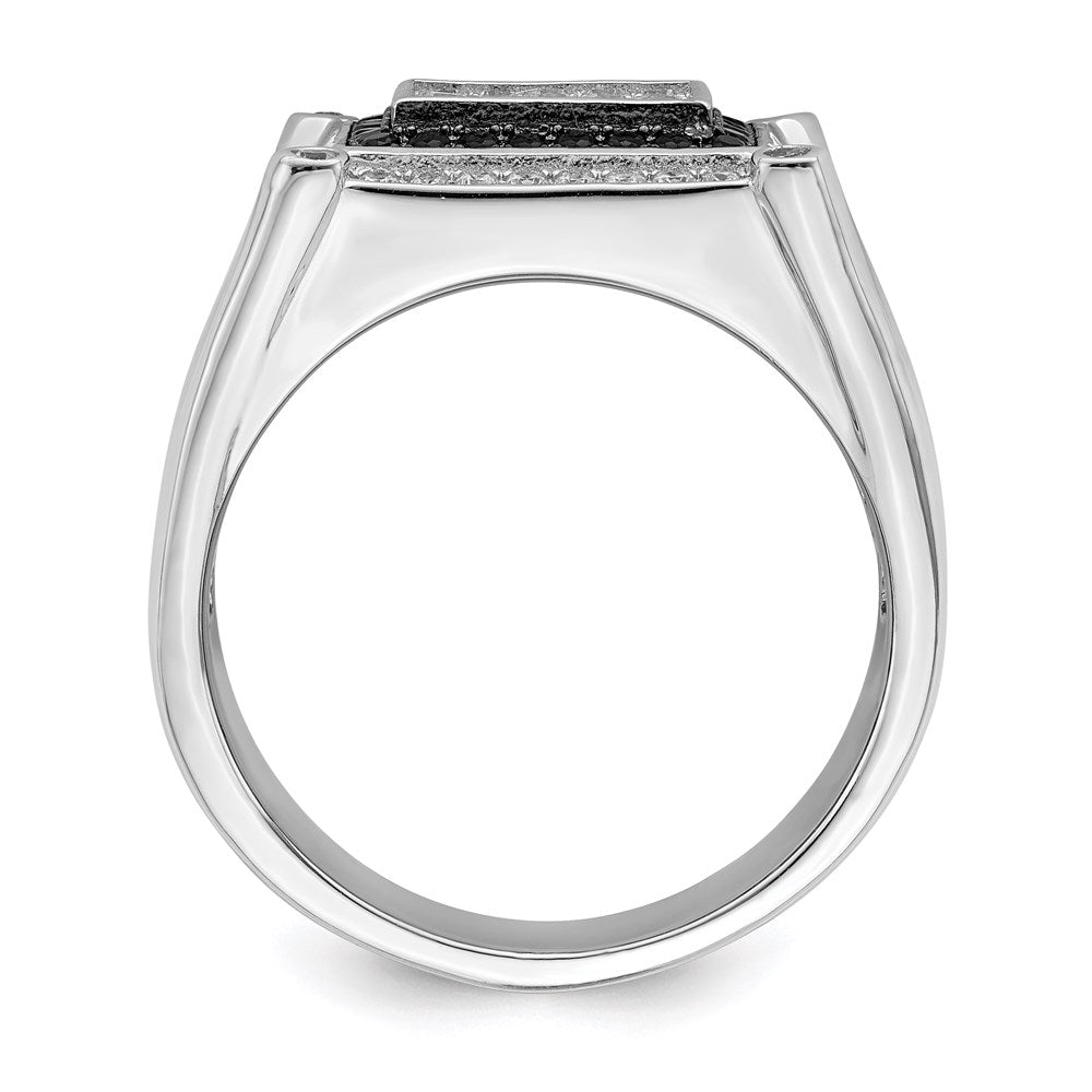Brilliant Embers Sterling Silver Rhodium-plated 113 Stone Micro Pav CZ Black and White Men's Ring