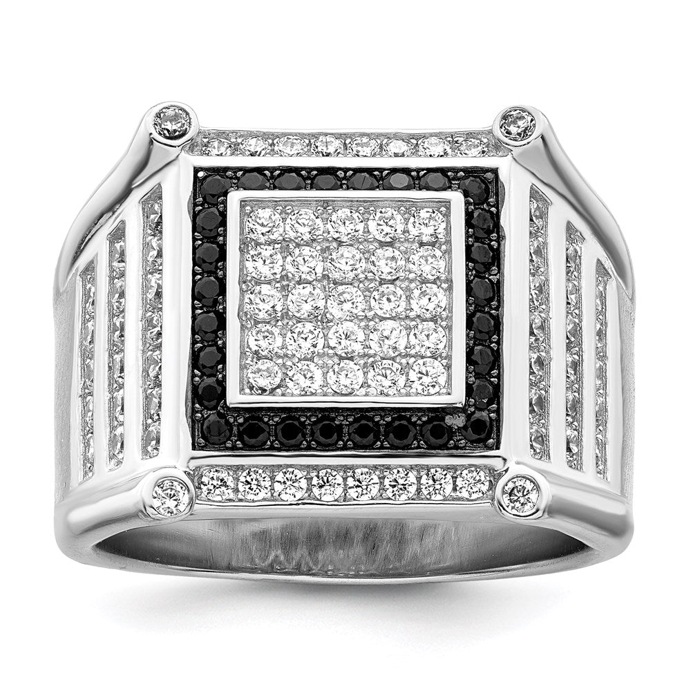 Brilliant Embers Sterling Silver Rhodium-plated 113 Stone Micro Pav CZ Black and White Men's Ring