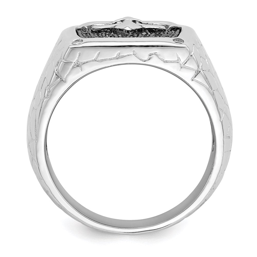 Brilliant Embers Sterling Silver Rhodium-plated 62 Stone Black Micro PavÂ CZ Fleur De Lis Men's Ring