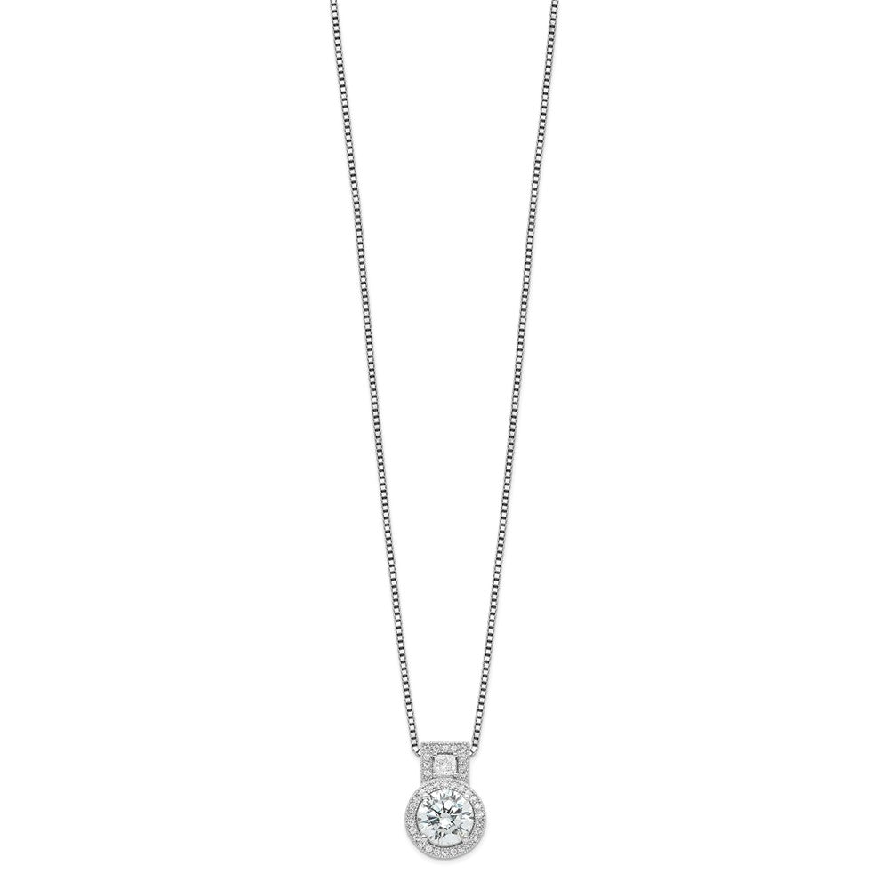 Brilliant Embers Sterling Silver Rhodium-plated 39 Stone Micro PavÂ Halo CZ Necklace with 2 Inch Extender