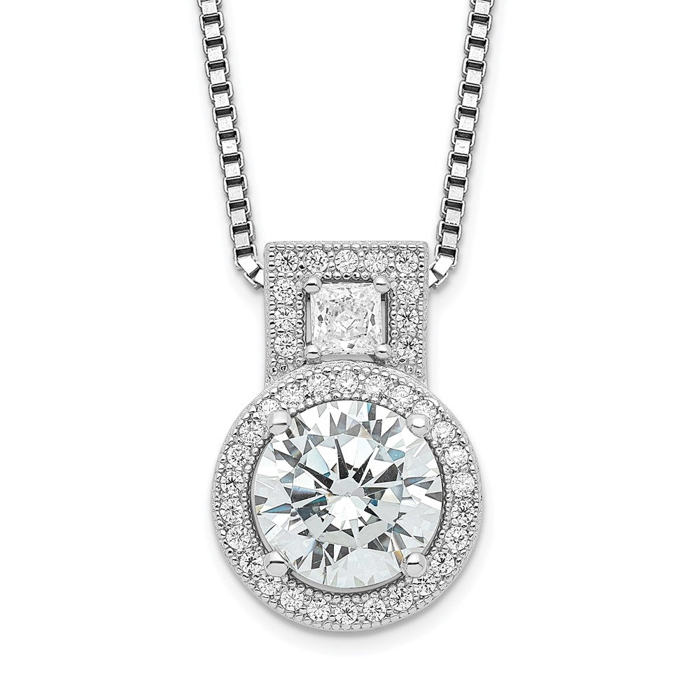 Brilliant Embers Sterling Silver Rhodium-plated 39 Stone Micro PavÂ Halo CZ Necklace with 2 Inch Extender