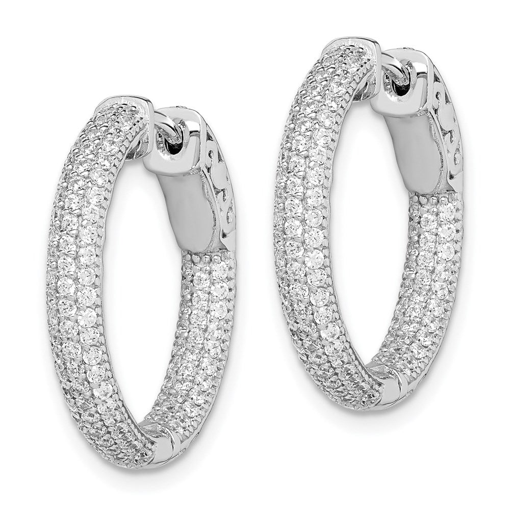 Sterling Shimmer Sterling Silver Rhodium-plated 200 Stone PavÂ CZ In and Out Round Hinged Hoop Earrings