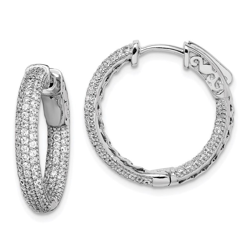Sterling Shimmer Sterling Silver Rhodium-plated 200 Stone PavÂ CZ In and Out Round Hinged Hoop Earrings