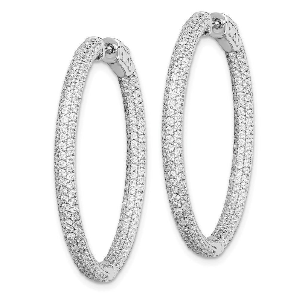 Sterling Shimmer Sterling Silver Rhodium-plated 400 Stone PavÂ CZ In and Out Round Hinged Hoop Earrings