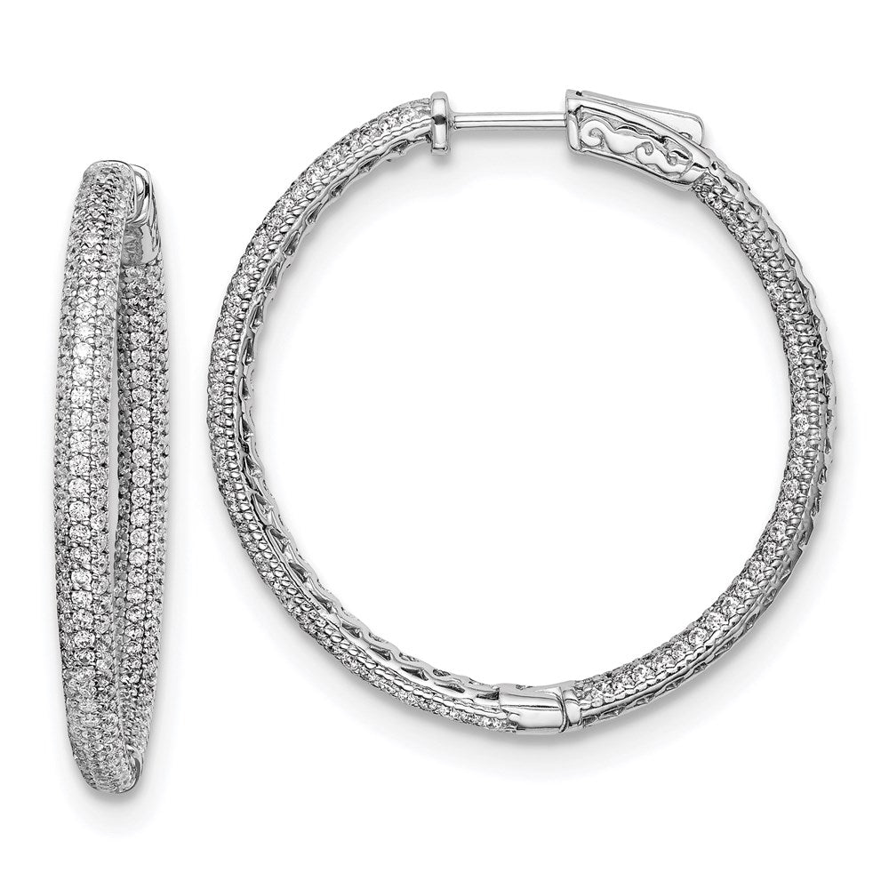 Sterling Shimmer Sterling Silver Rhodium-plated 400 Stone PavÂ CZ In and Out Round Hinged Hoop Earrings