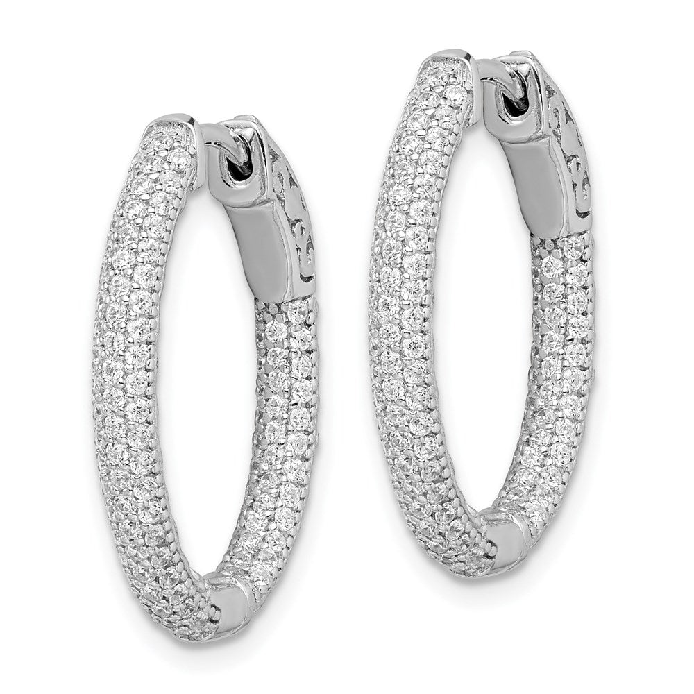 Sterling Shimmer Sterling Silver Rhodium-plated 200 Stone PavÂ CZ In and Out Oval Hinged Hoop Earrings