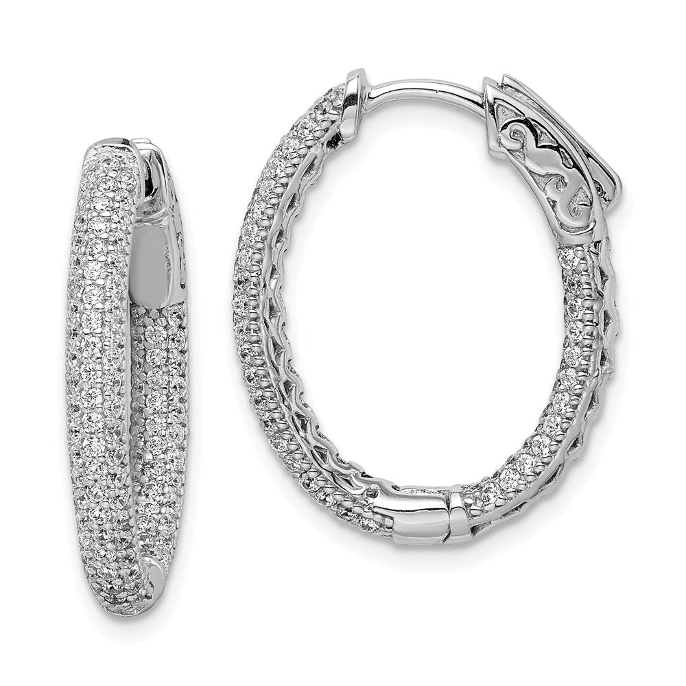 Sterling Shimmer Sterling Silver Rhodium-plated 200 Stone PavÂ CZ In and Out Oval Hinged Hoop Earrings