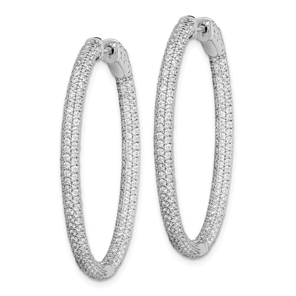 Sterling Shimmer Sterling Silver Rhodium-plated 400 Stone PavÂ CZ In and Out Oval Hinged Hoop Earrings
