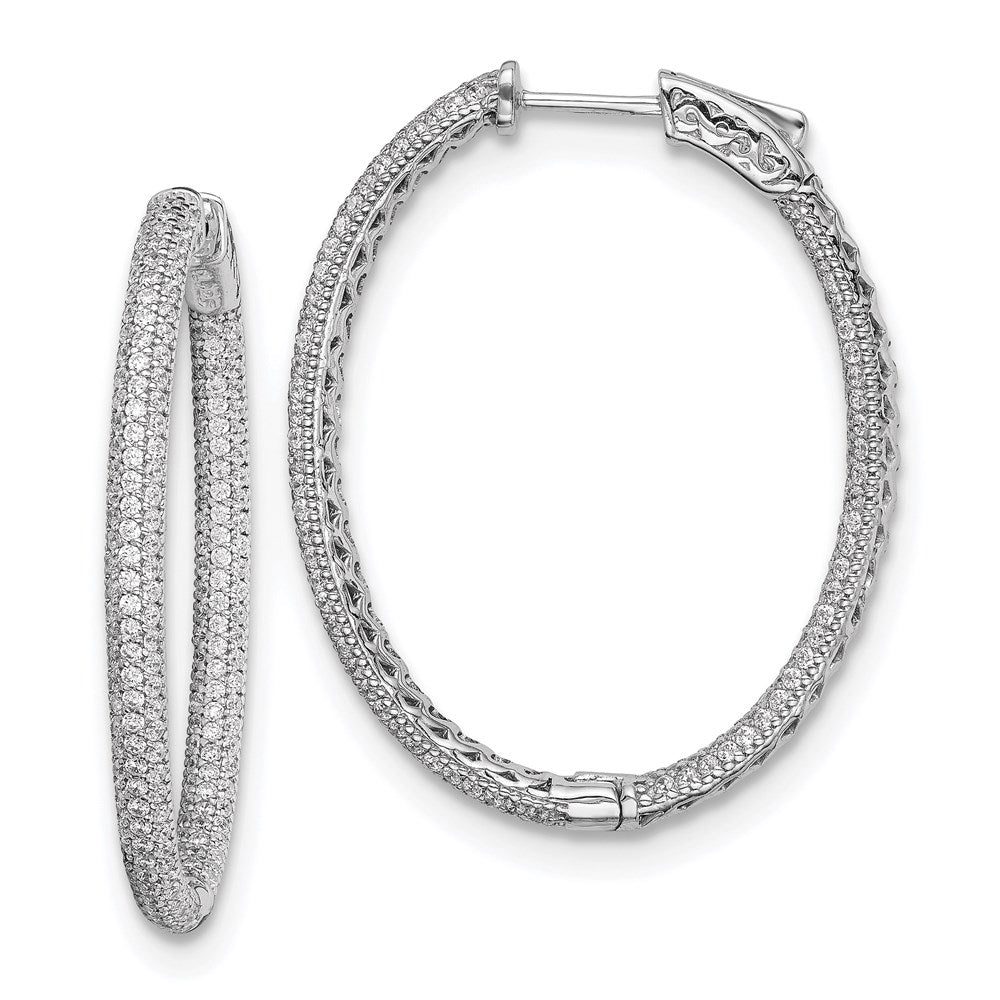 Sterling Shimmer Sterling Silver Rhodium-plated 400 Stone PavÂ CZ In and Out Oval Hinged Hoop Earrings