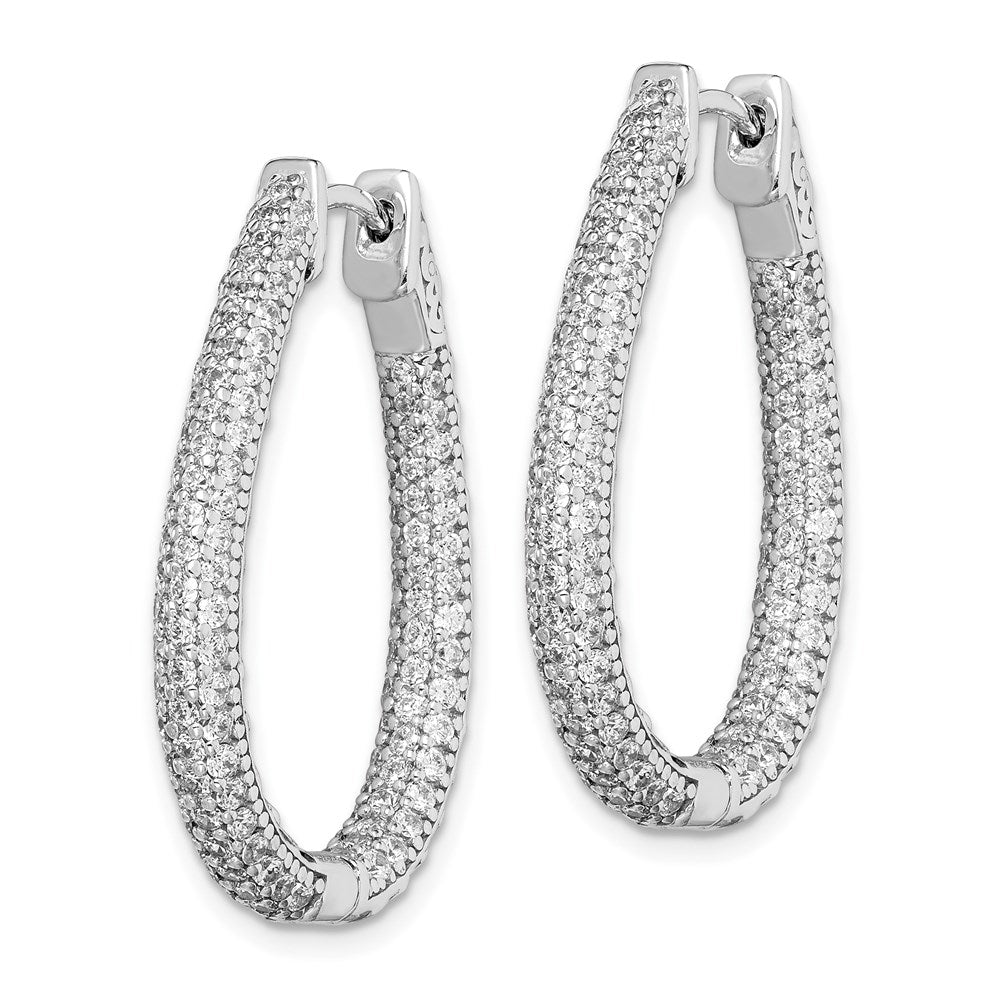Sterling Shimmer Sterling Silver Rhodium-plated 242 Stone PavÂ - CZ In and Out Teardrop Hinged Hoop Earrings
